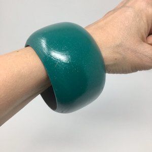 Maximalist Chunky Bright Teal Green Wide Oversize Wood Bangle Bracelet